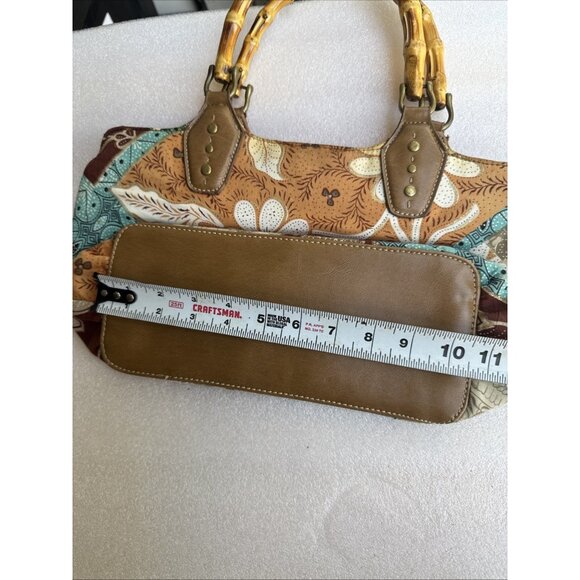 Relic Boho Patchwork Handbag With Bamboo Handles & Leather Accents Retro Style - Picture 12 of 15